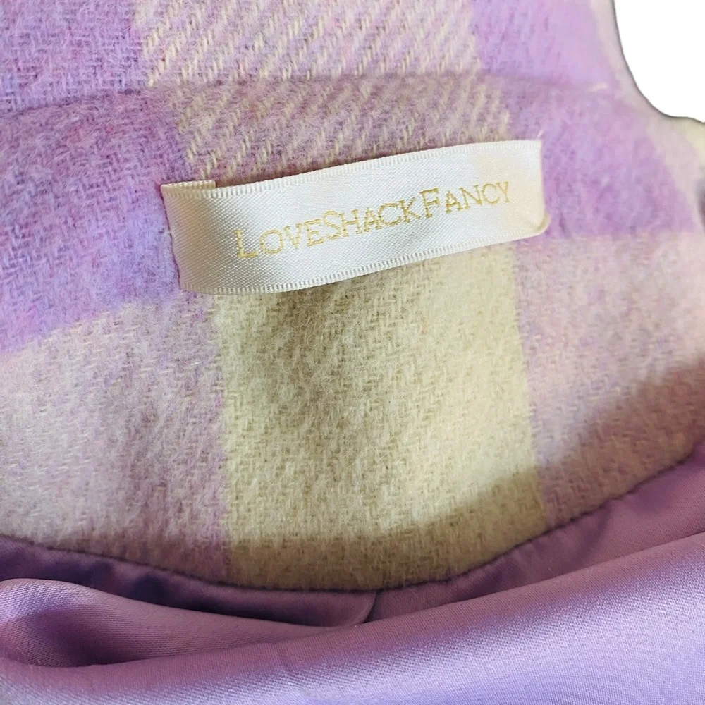LoveShackFancy NEW Dumont Lilac Plaid Lace Fringe Wool Puff Sleeve Jacket Size S - Picture 6 of 8